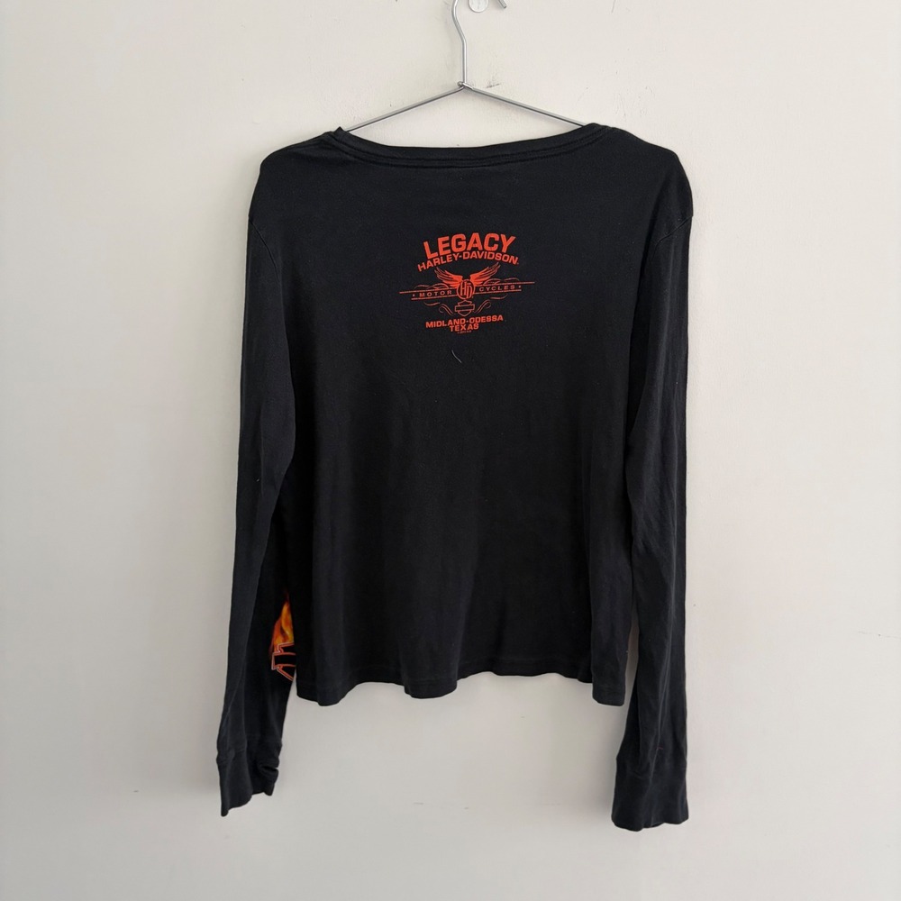 Harley Davidson Womens Long Sleeve Flame Graphic T-Shirt Black XL - Picture 3 of 5
